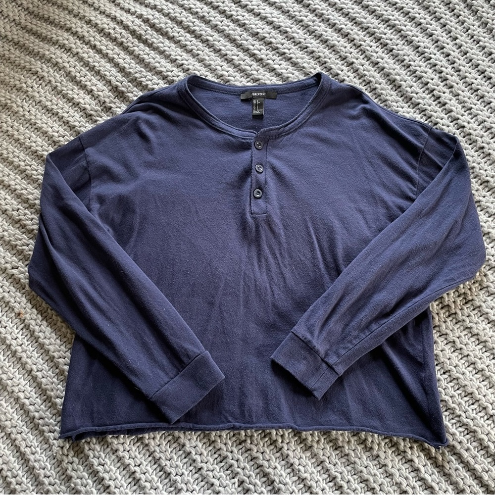 f21 long sleeve button tee